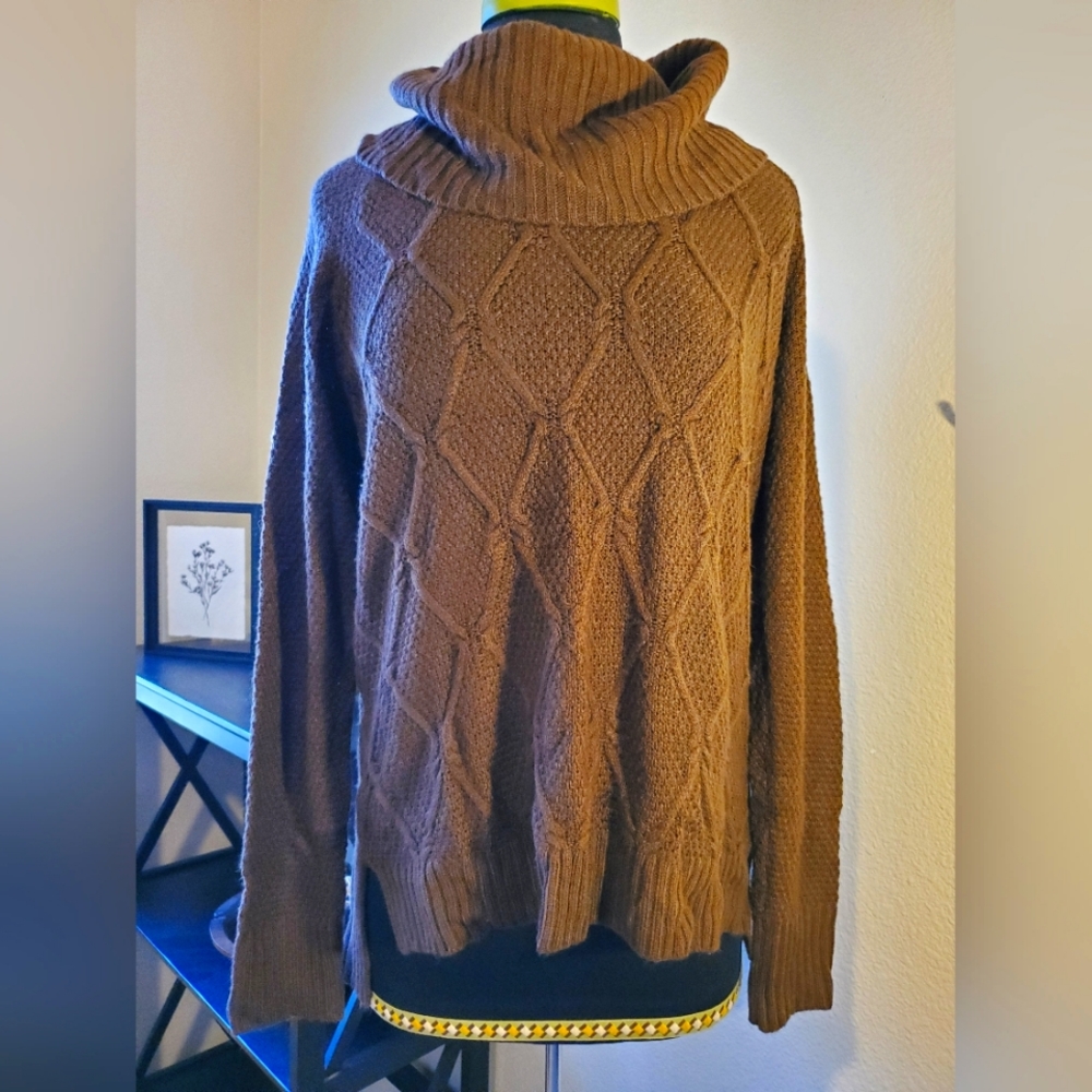 Faded Glory Brown Cowl Neck Knit Sweater, L